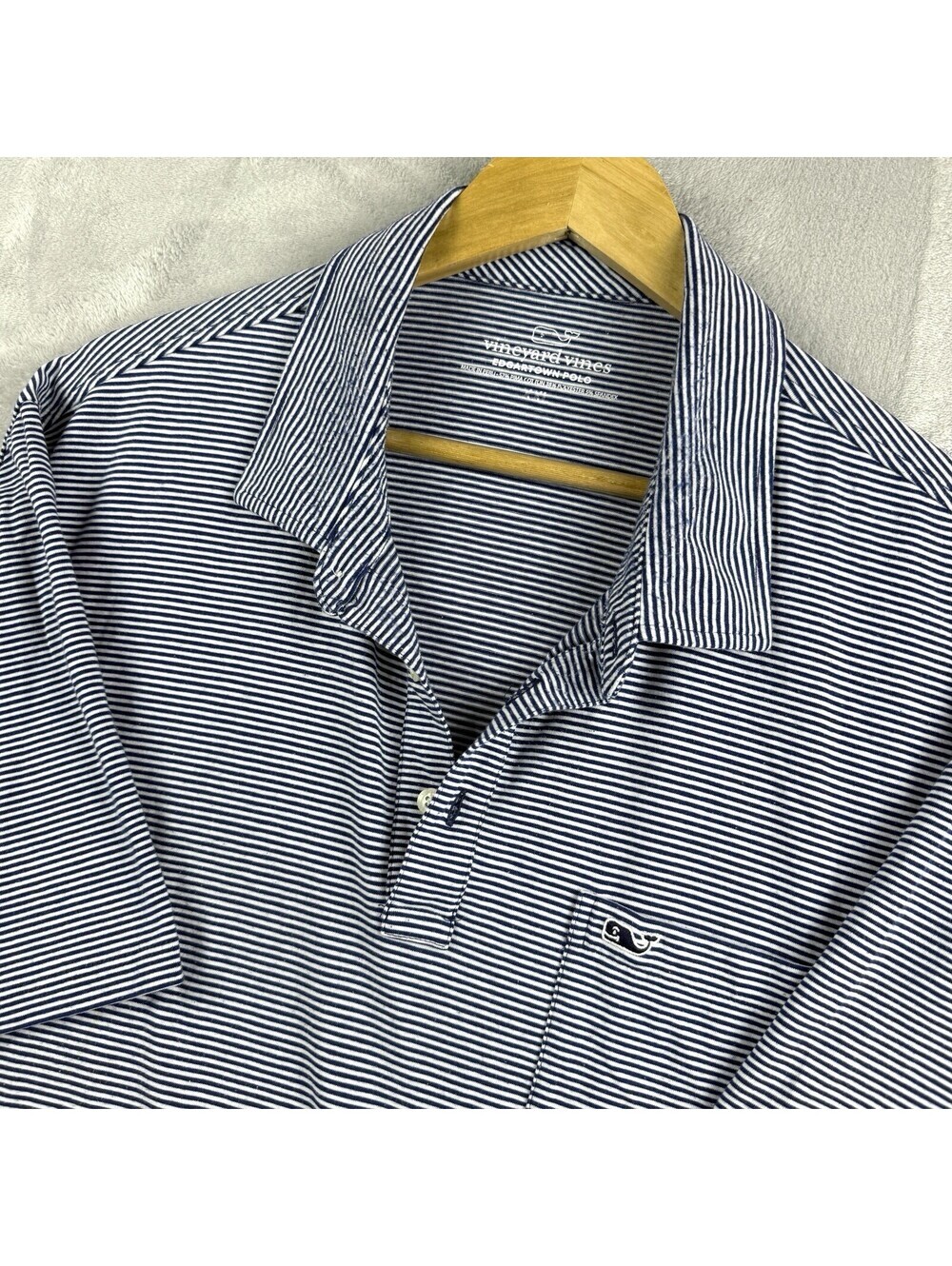Vineyard Vines Edgartown Polo Shirt Men XXL Blue White Stripe Pima Cotton Pocket